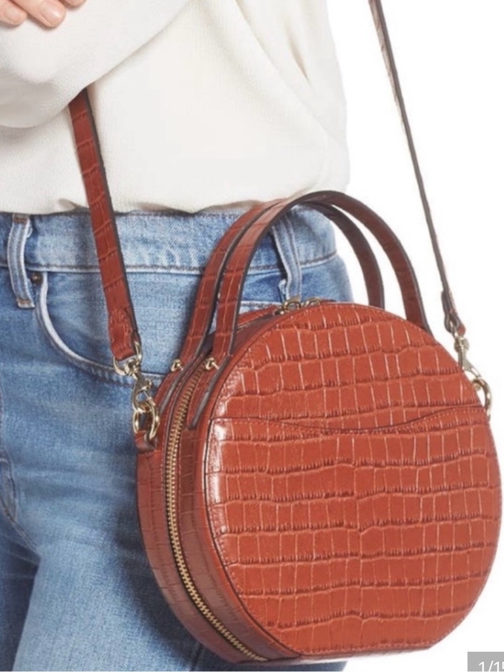 Rebecca Minkoff Round Croc-Embossed Crossbody Bag in Acorn